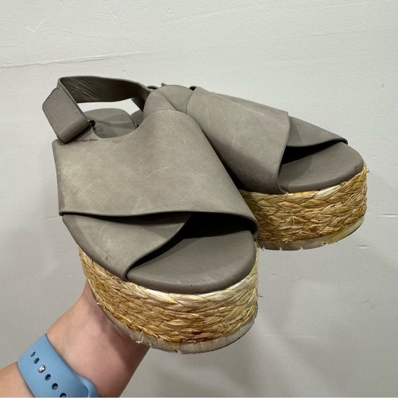 Vince Jesson Platform Espadrille Sandal Grey Leather Size 6 - Picture 3 of 9